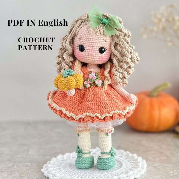 Modèle crochet poupée PDF en anglais modèle crochet poupée amigurumi modèle poupée douce amigurumi jouet poupée robe citrouille poupée