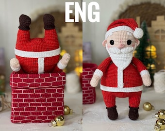 Amigurumi crochet PDF ENG pattern Santa Claus climbs into the chimney