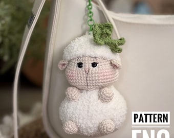 Amigurumi crochet PDF ENG pattern Sweet sheep keychain with clover