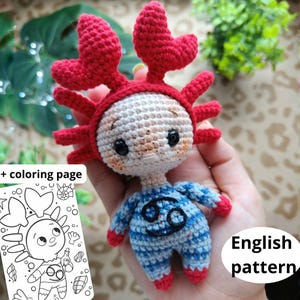 Сrochet amigurumi pattern Cancer Zodiac signs Horoscope PDF Eng BONUS coloring page JPG pattern doll crochet doll pattern Horoscope pattern