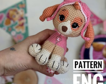 Amigurumi crochet pattern pilot puppy PDF ENG pattern superhero pilot dog