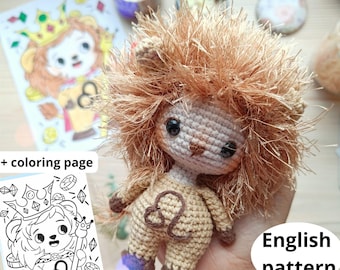 Crochet Leo Amigurumi Pattern: Zodiac Horoscope Doll (PDF ENG Pattern) bonus coloring page