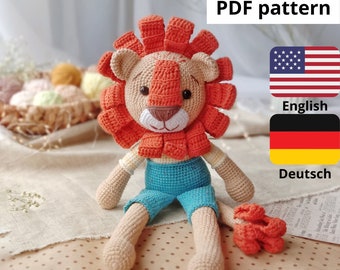 Patron amigurumi au crochet Lion PDF English Deutsch pattern crochet animaux crochet peluche animal crochet débutant crochet lion