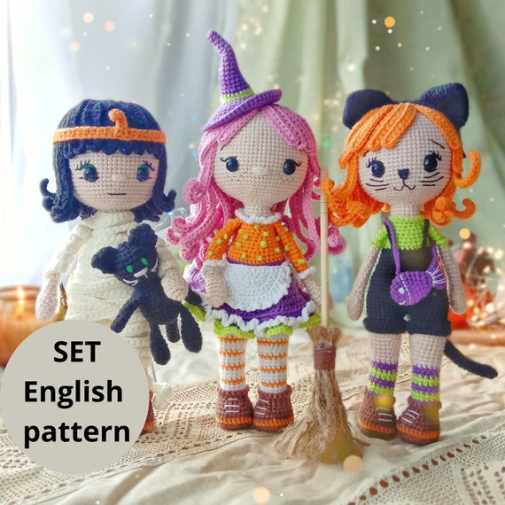 Halloween Crochet Amigurumi Pattern Doll Set 3 in 1 Kitty - Etsy