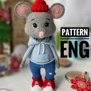 Amigurumi crochet pattern Mouse in hat PDF English pattern cute mouse hipster