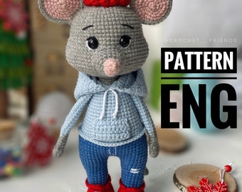 Amigurumi crochet pattern Mouse in hat PDF English pattern cute mouse hipster