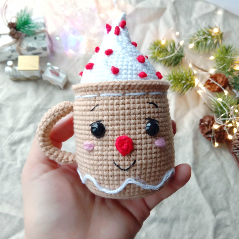 Christmas Crochet Amigurumi pattern Set 5 in 1 Mugs Snowman Gingerbread Penguin Reindeer PDF English pattern Christmas gift decor toy image 10