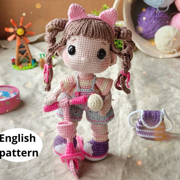 Сrochet patrón amigurumi Baby Doll Scooter Mochila Lollipop PDF patrón inglés muñeca diy crochet muñeca patrón muñeca amigurumi