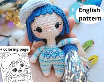 Crochet Aquarius Amigurumi Pattern: Zodiac Horoscope Doll (PDF ENG Pattern) bonus coloring page