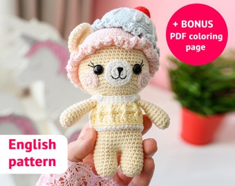 Сrochet pattern cute bear Ice cream amigurumi pattern bear toy Kawaii amigurumi animals toys PDF