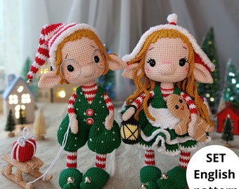 Christmas Crochet Amigurumi pattern Christmas Elves Doll (Boy and girl) PDF English pattern Christmas elf Christmas decor  Crochet doll Elf