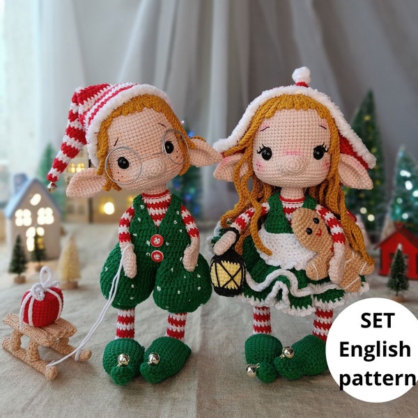 Weihnachten häkeln Amigurumi Anleitung Weihnachtselfen Puppe (Junge und Mädchen) PDF englische Anleitung Weihnachtself Weihnachtsdekor Häkelpuppe Elfe