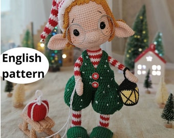 Patrón de muñeco elfo navideño de crochet: Juguete amigurumi (Patrón PDF en inglés)