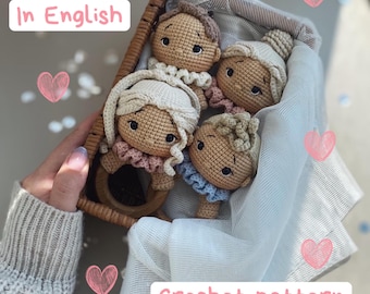Crochet pattern Rattle dolls English PDF amigurumi gift for a girl and boy includes clothes soft toy