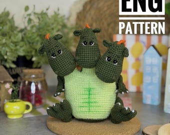 Amigurumi crochet PDF ENG pattern three-headed dragon