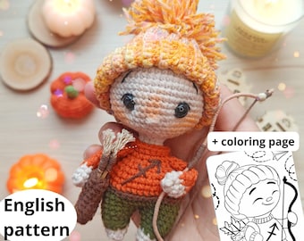 Crochet Sagittarius Amigurumi Pattern: Zodiac Horoscope Doll (PDF ENG Pattern) bonus coloring page
