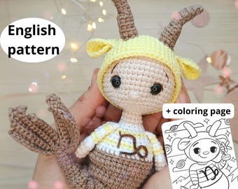 Crochet Capricorn Amigurumi Pattern: Zodiac Horoscope Doll (PDF ENG Pattern) bonus coloring page