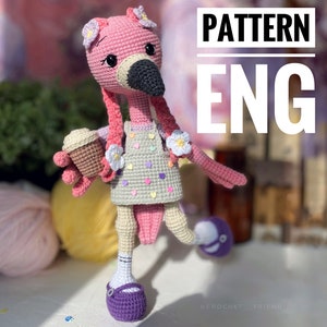 Amigurumi crochet pattern Flamingo PDF English pattern pink flamingo and code amigurumi pattern bird flamingo