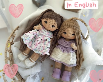 Crochet pattern Nicole the Doll English PDF amigurumi gift for a girl includes clothes soft toy