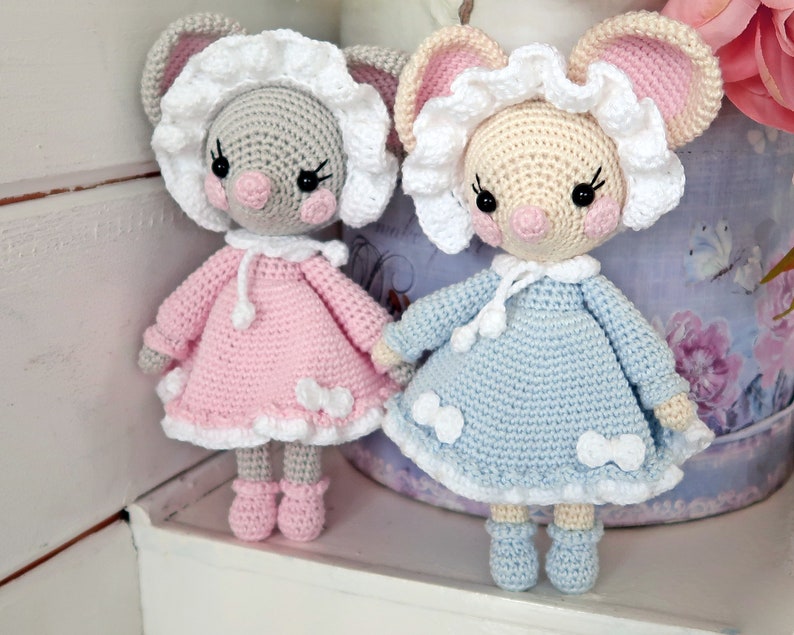 Amigurumi crochet pattern Cute little MOUSE with dress bonnet PDF tutorial Kawaii animal rat pattern image 6