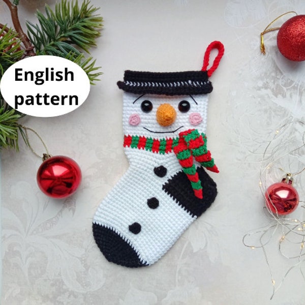Christmas Crochet Amigurumi pattern Stocking Snowman PDF English pattern Christmas gift decor Christmas sweets Christmas toy amigurumi