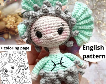Crochet Pisces Amigurumi Pattern: Zodiac Horoscope Doll (PDF ENG Pattern) bonus coloring page