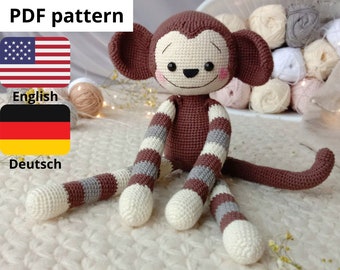 Crochet amigurumi modèle Singe PDF English Deutsch modèle crochet animaux crochet animal en peluche crochet débutant crochet Singe