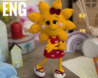 Amigurumi crochet PDF ENG pattern summer sun doll