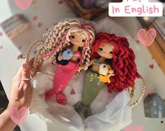 Crochet pattern Assol the Doll English PDF amigurumi gift for a girl includes clothes soft toy mermaid water nymph seamaid fairy pixie