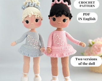 Modello per bambola all'uncinetto pattinatrice, bambola amigurumi all'uncinetto PDF in inglese, modello per bambola sportiva all'uncinetto. Istruzioni