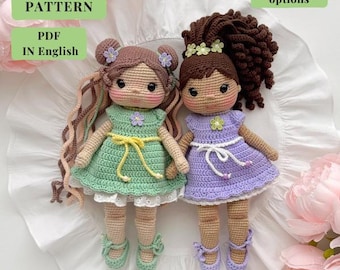 Crochet doll pattern PDF in English amigurumi doll pattern stuffed doll pattern toy amigurumi doll in dress, movable arms