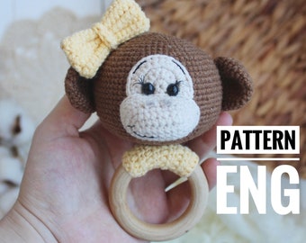 Amigurumi mono sonajero patrón crochet mono sonajero PDF patrón inglés sonajero