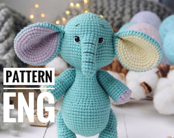 Crochet amigurumi motif éléphant PDF motif ANGLAIS Crochet éléphant crochet animal crochet éléphant motif amigurumi éléphant mignon