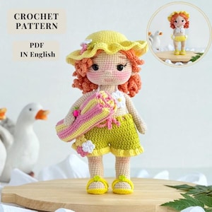 Häkelpuppe Häkelanleitung PDF in englischer Sprache Häkelanleitung Amigurumi-Puppe Stoffpuppe Häkelanleitung Amigurumi Spielzeug Puppe mit Hut Puppe in Shorts Puppe
