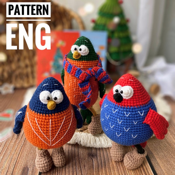 Christmas Amigurumi crochet pattern winter birds PDF English pattern winter birds Tit Sparrow Pigeon Nightingale