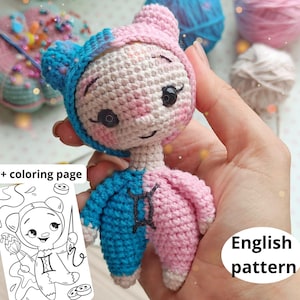 Wzór szydełkowy amigurumi Znaki zodiaku Bliźnięta Horoskop PDF Eng BONUS kolorowanka JPG lalka diy wzór na szydełkową lalkę Wzór horoskopu