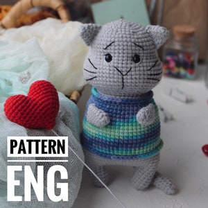 Crochet amigurumi pattern Valentines cat PDF ENGLISH pattern Crochet cat crochet animal crochet cat pattern amigurumi cat cute cat