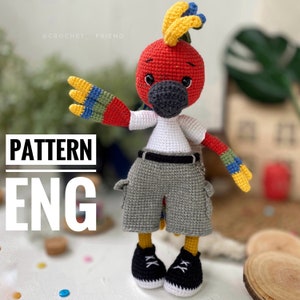 Amigurumi crochet pattern Parrot PDF English pattern punk parrot amigurumi pattern bird parrot
