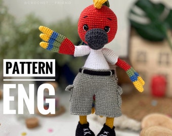 Amigurumi crochet pattern Parrot PDF English pattern punk parrot amigurumi pattern bird parrot