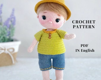 Crochet doll boy PATTERN PDF in English crochet pattern amigurumi doll amigurumi toy pattern boy doll doll is a boy in a hat