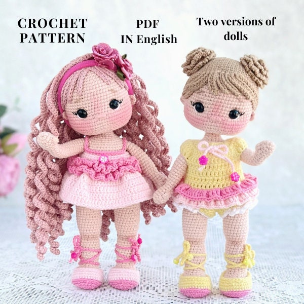 Modèle PDF de poupée au crochet en anglais, modèle au crochet, poupée amigurumi, modèle de poupée amigurumi en peluche, modèle poupée amigurumi en robe, petite robe