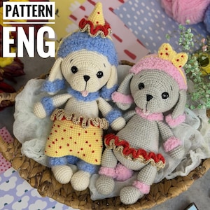 Amigurumi Häkelanleitung PDF ENG mini,süßer Zirkus Pudel in Kleidung