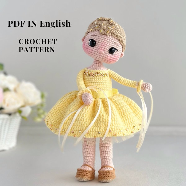 Patrón de muñeco de crochet PDF en inglés patrón de muñeco de crochet amigurumi patrón de muñeco blandito muñeco de juguete amigurumi con vestido de bailarina