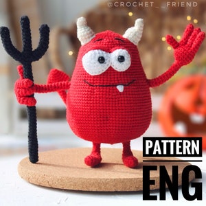 Halloween crochet amigurumi pattern Devil  PDF English Halloween diy Halloween crochet gift Halloween decor Bat amigurumi