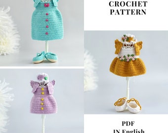 Kleid Häkelmuster Puppenkleid Muster PDF MUSTER PDF auf Englisch Muster Amigurumi-Kleid für ein Puppen-Sommerkleidungsset