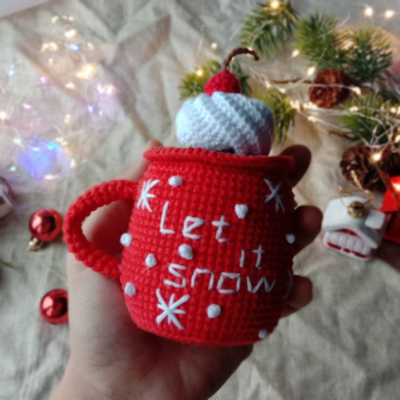 Christmas Crochet Amigurumi pattern Set 5 in 1 Mugs Snowman Gingerbread Penguin Reindeer PDF English pattern Christmas gift decor toy image 7