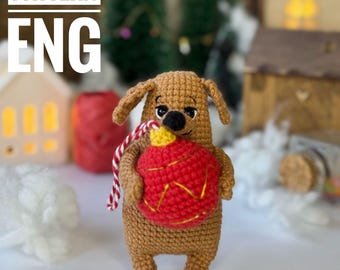 Amigurumi crochet PDF ENG pattern Christmas Dachshund on tree decoration