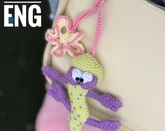 Amigurumi crochet PDF ENG pattern Lizard keychain with a flower