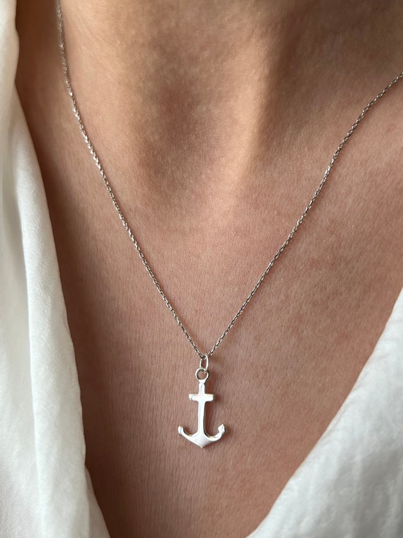 14K Gold Plated Anchor Necklace Sailor Necklace Silver Etsy