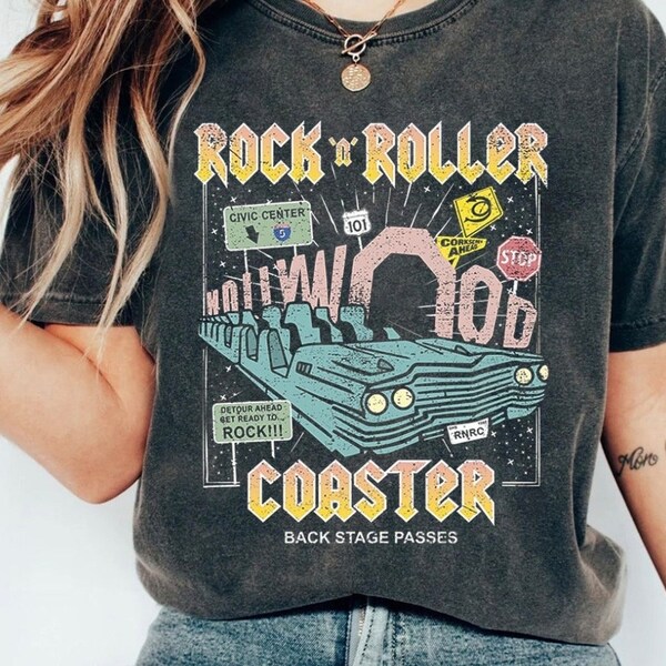 Vintage Rock N Roller Coaster Comfort Colors Shirt, Disney Rockin Roller Shirt, Disney Hollywood Studios Shirt, Familien passendes Shirt